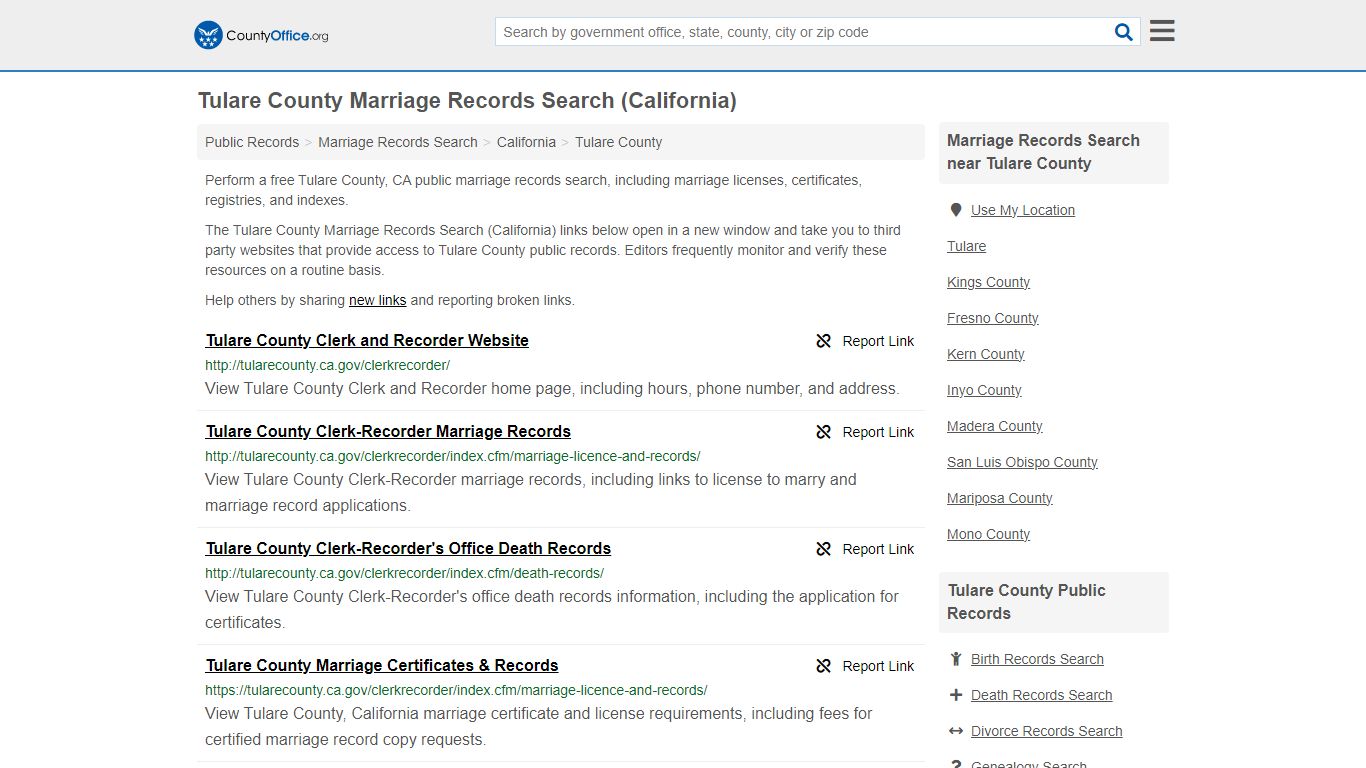 Tulare County Marriage Records Search (California)