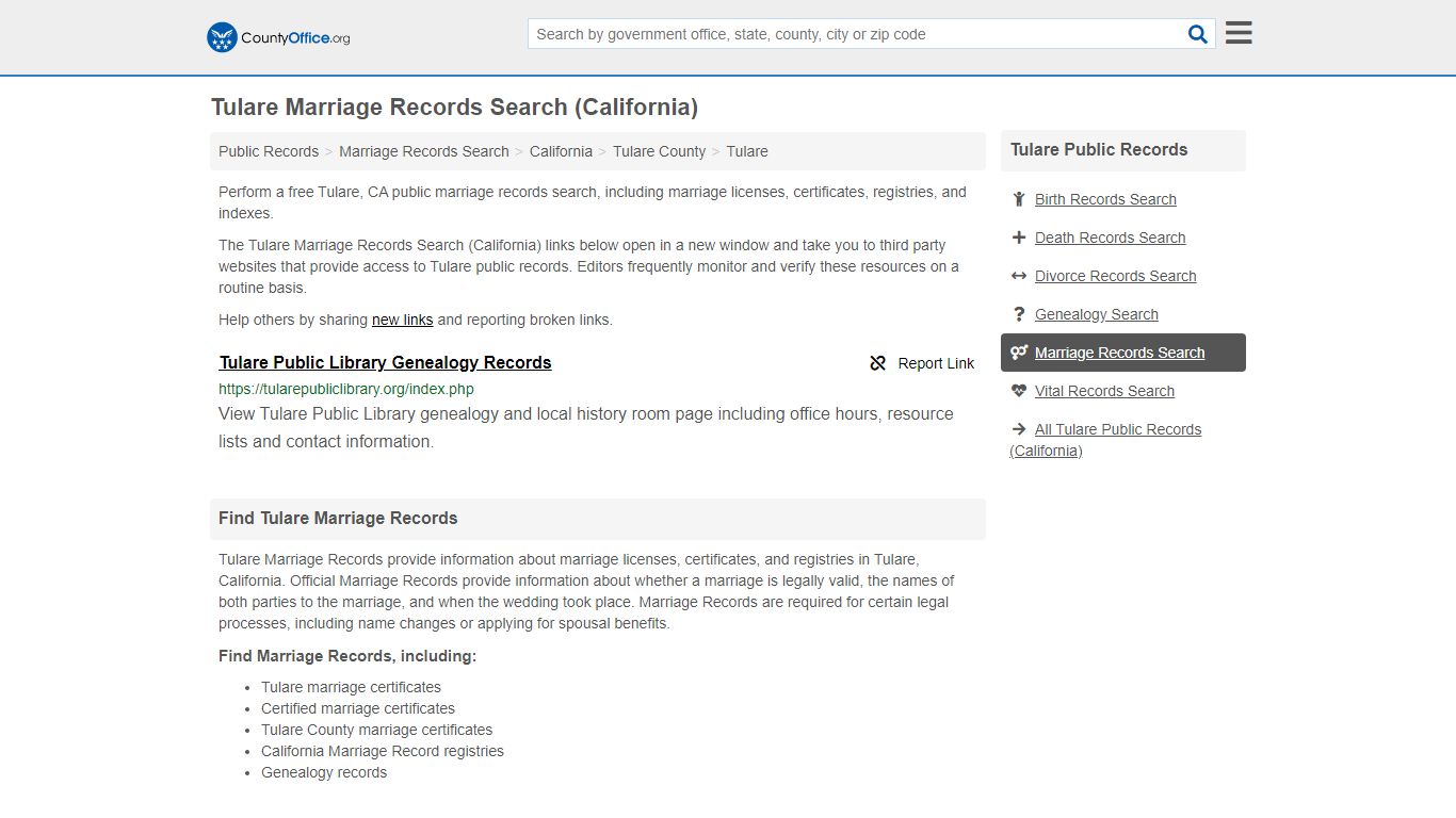 Tulare Marriage Records Search (California) - County Office