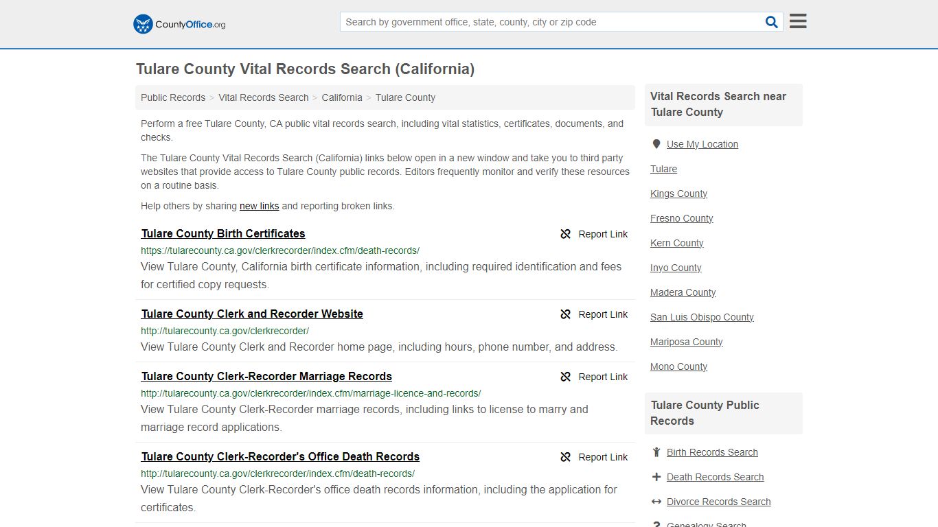 Vital Records Search - Tulare County, CA (Birth, Death, Marriage ...